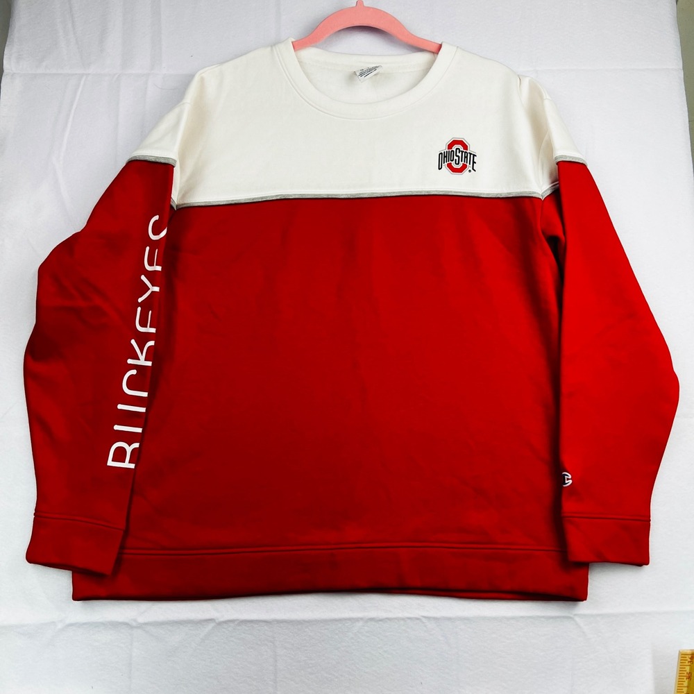 Champion The Ohio State Buckeyes Sweatshirt Red White Colorblock Mens Large NEW - Picture 1 of 11